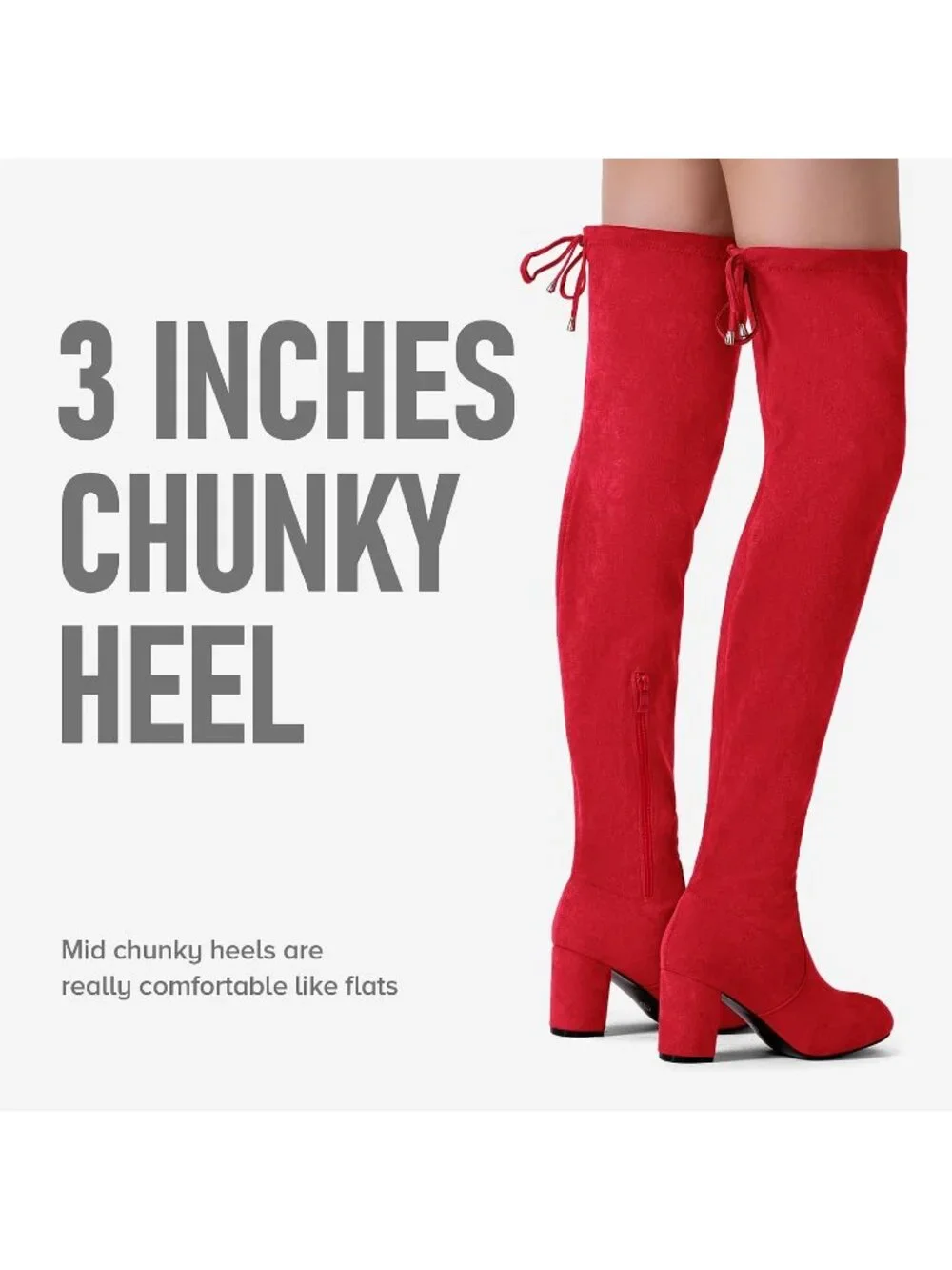 Women's Red Suede Closed Round Toe Block Heel Over The Knee High Boots